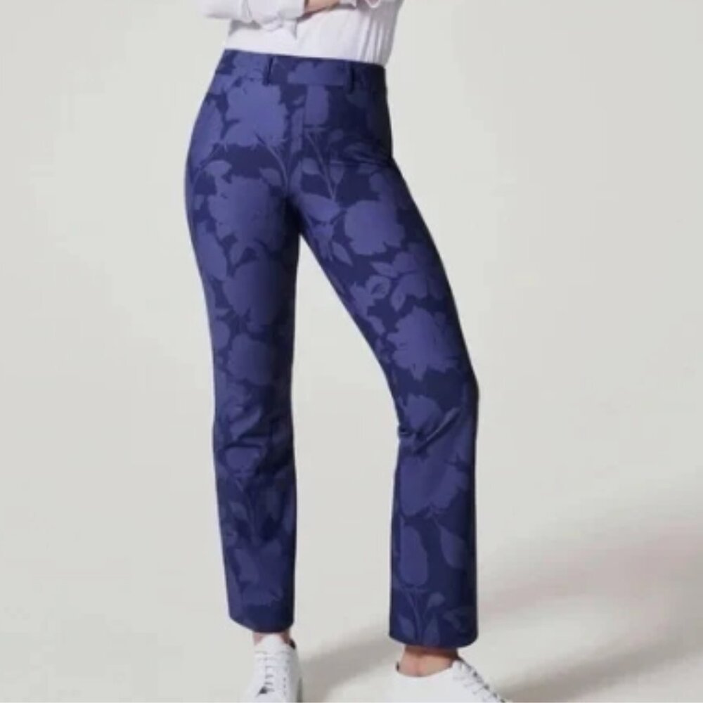 Spanx Sunshine Kick Flare Pants Slimming Shaping Floret Navy Floral XL Petite